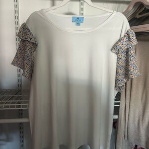 CeCe White Blouse with Floral Ruffle Sleeves